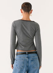 Kaytra Long Sleeve Top - Grey Marle Stripe