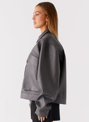 Lula Faux Leather Bomber Jacket - Charcoal