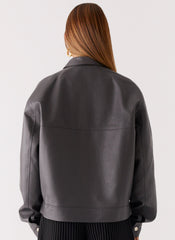 Lula Faux Leather Bomber Jacket - Charcoal