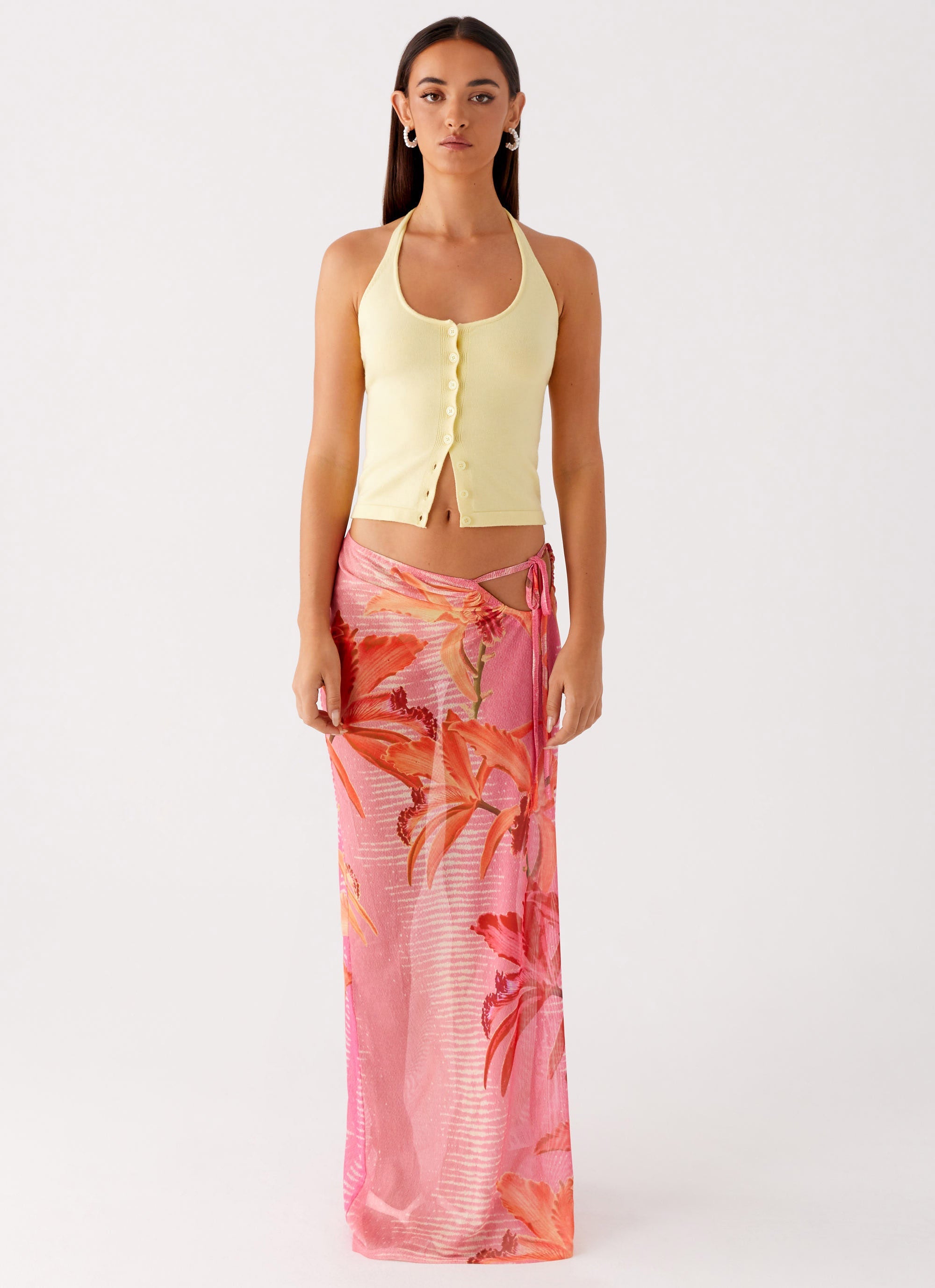 Jovani Maxi Skirt - Tropical Pink Print