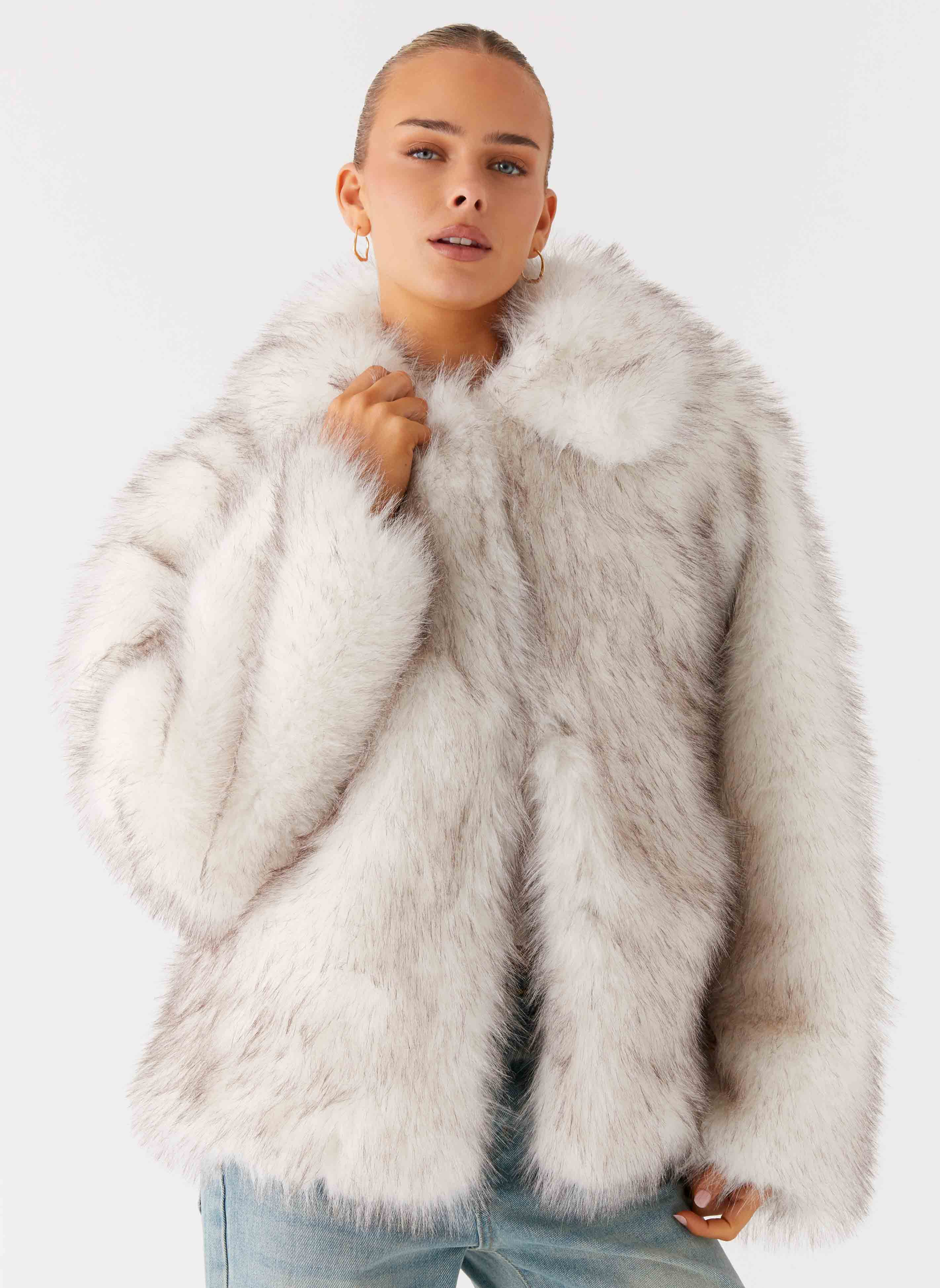 Novera Faux Fur Jacket - White Grey