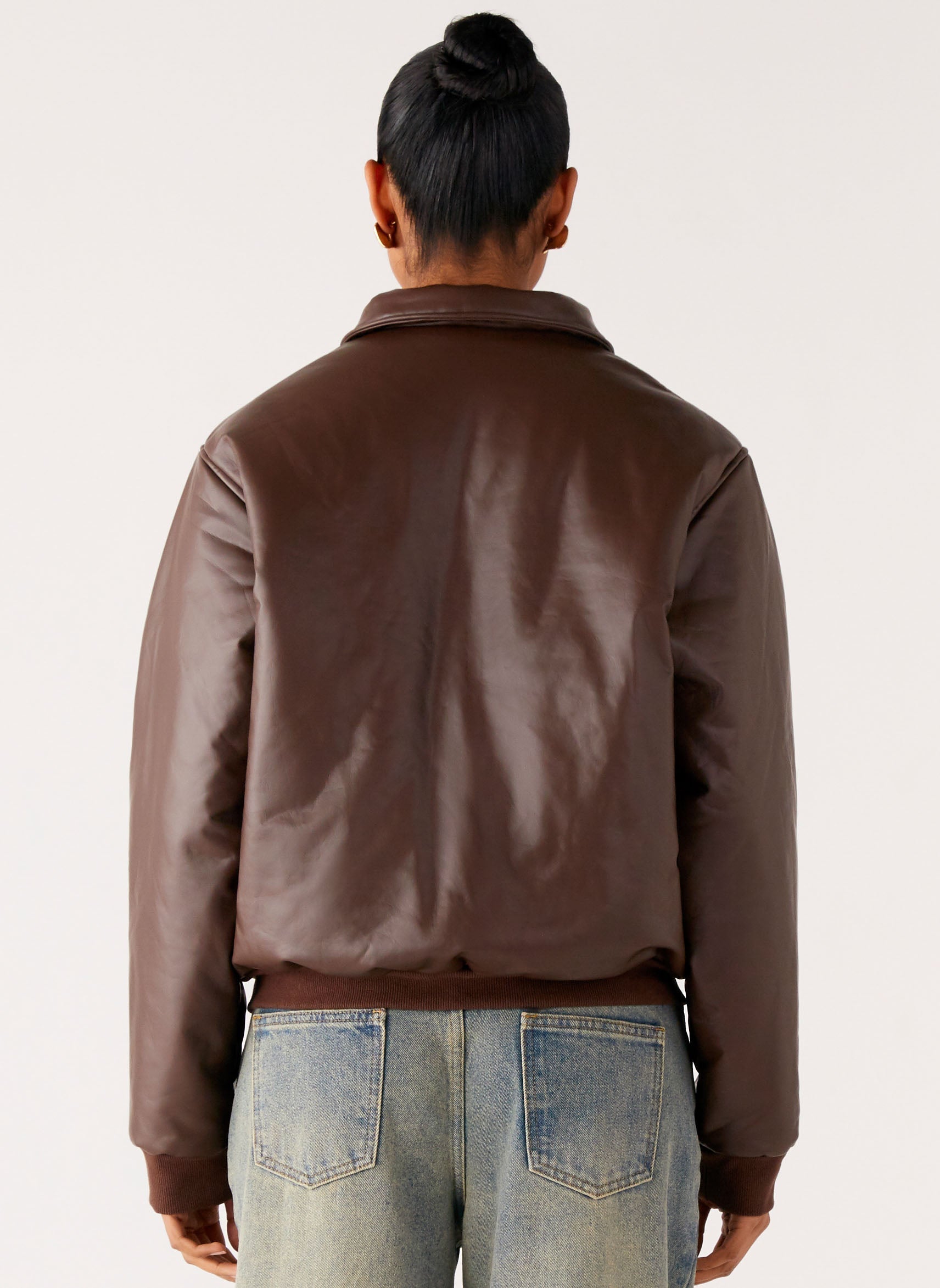 Outlands Faux Leather Bomber Jacket - Chocolate